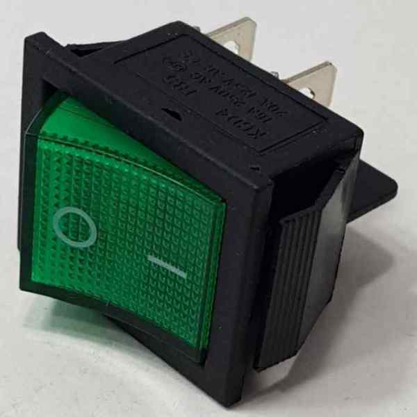 Выключатель-клавиша 4 контакта, зеленый (16A/250V)