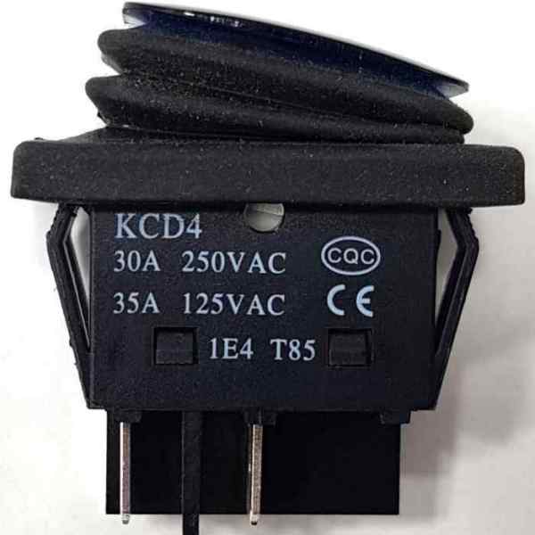 Выключатель-клавиша 4 контакта, IP67, прорезиненный кожух, синий (30A/250V)