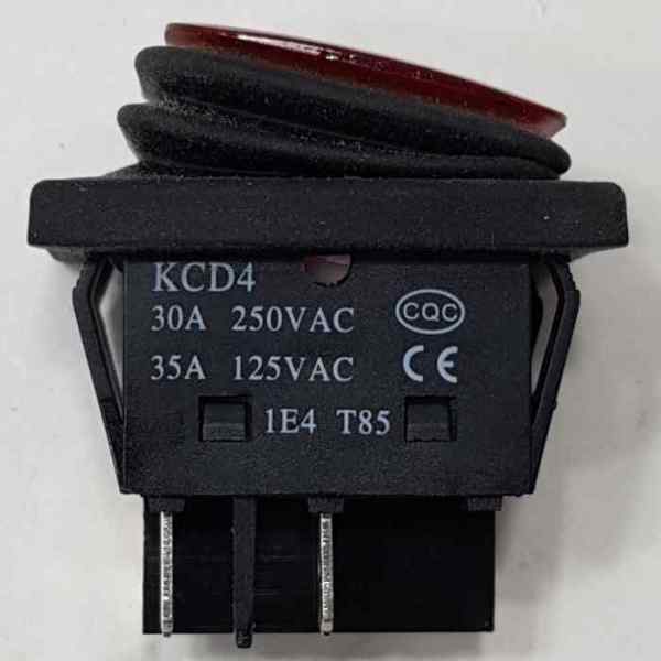Выключатель-клавиша 4 контакта, IP67, прорезиненный кожух, красный (30A/250V)