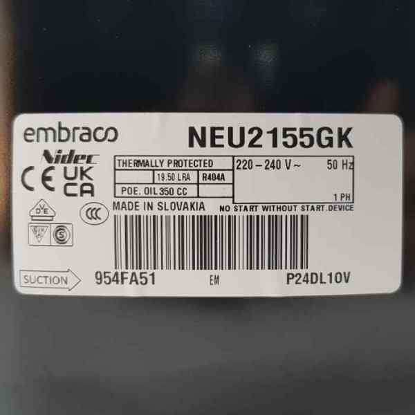 Компрессор ASPERA NEU 2155 GK R-404a (657Вт/-23.3°C; 1067Вт/-15°C; 12.1cm3)