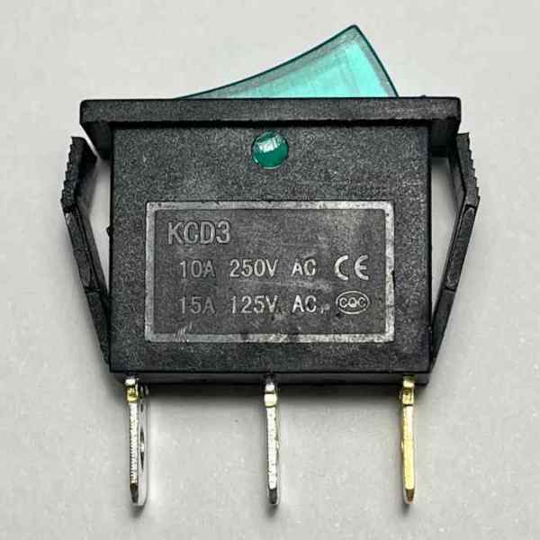 Выключатель-клавиша 3 контакта, зеленый (10A/250V)  