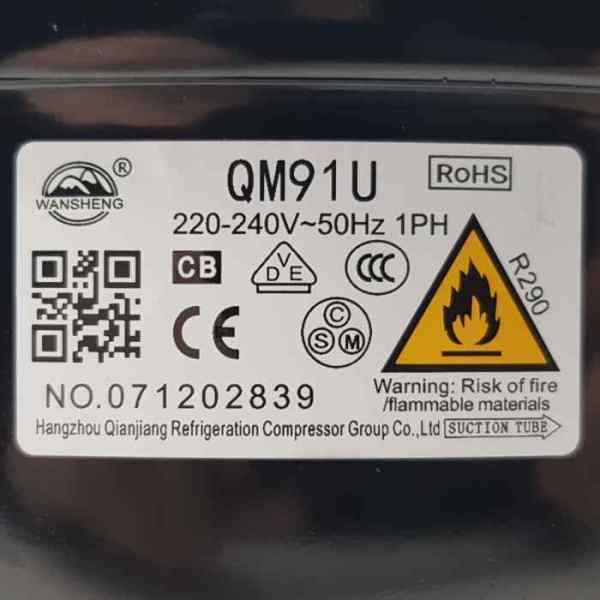 Компрессор Wansheng QM91U R-290 (450Вт/-23,3°С; 9.1cm3)