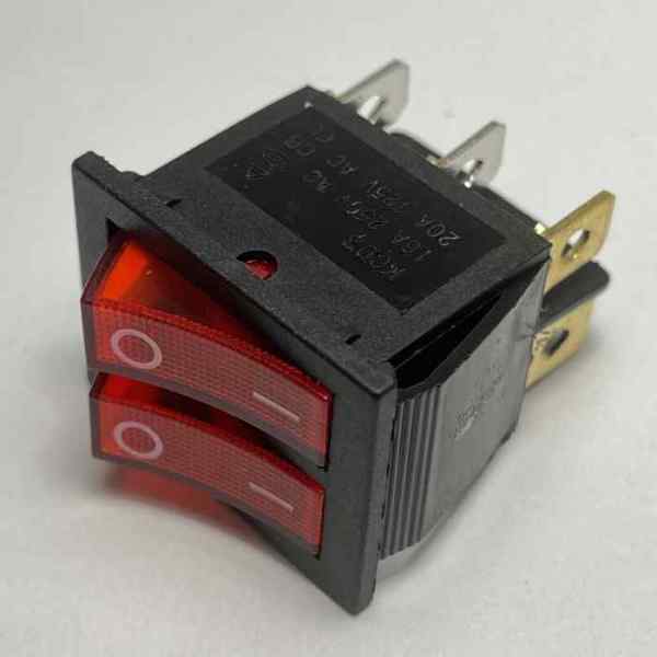 Выключатель-2 клавиши 6 контактов, красный (16А/250V)  